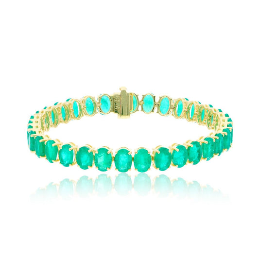 Natural Oval Shape Zambian Emerald Gemstone Bracelet 18k Yellow Gold Handmade Jewelry