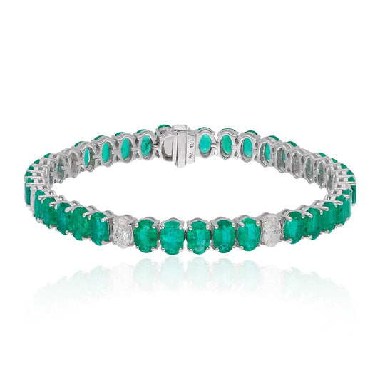 1.88 Carat HI/SI Diamond 18k White Gold Bracelet Natural Zambian Emerald Gemstone Women Party Wear Jewelry