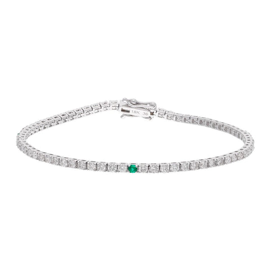 2.37 Carat HI Color SI Clarity Diamond Tennis Bracelet 18k White Gold Natural Zambian Emerald Gemstone Women Jewelry