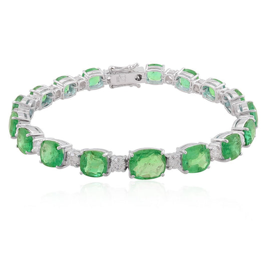 18k White Gold 19.75 TCW SI Clarity HI Color Diamond Zambian Emerald Gemstone Bracelet |Bracelet For Women |Anniversary Gift For Her