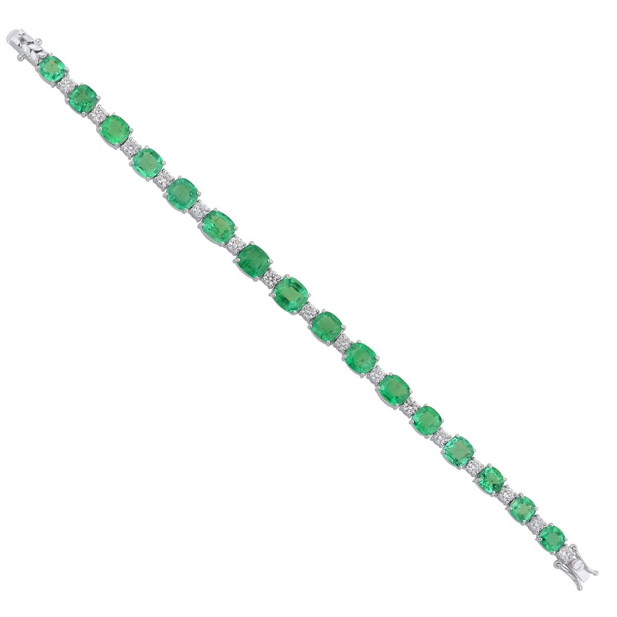 18k White Gold 19.75 TCW SI Clarity HI Color Diamond Zambian Emerald Gemstone Bracelet |Bracelet For Women |Anniversary Gift For Her