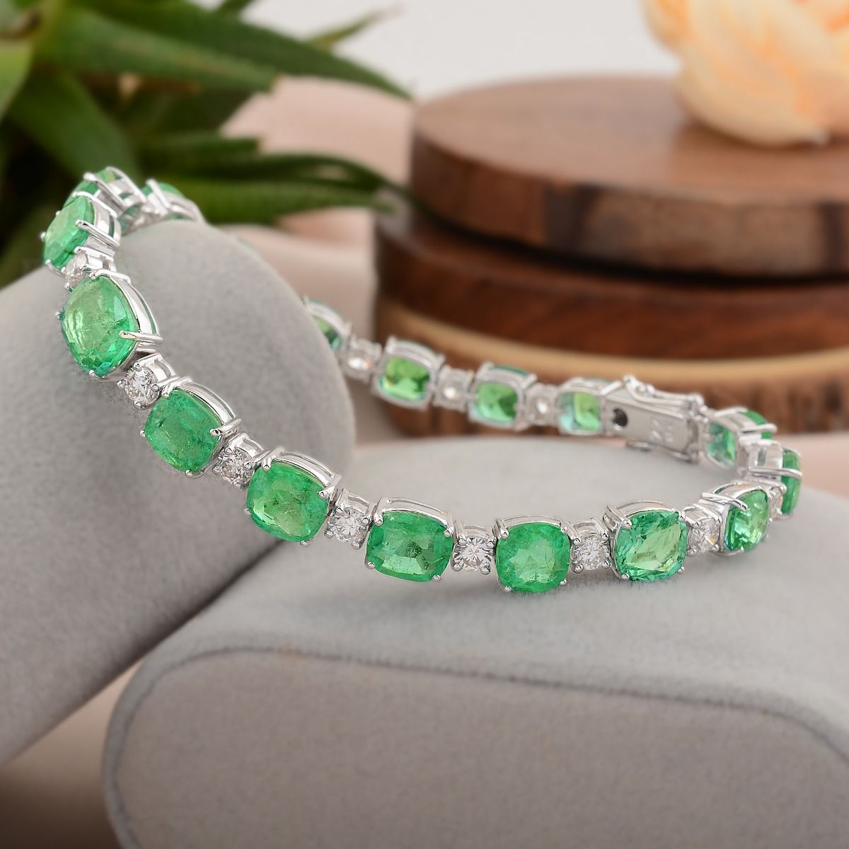 18k White Gold 19.75 TCW SI Clarity HI Color Diamond Zambian Emerald Gemstone Bracelet |Bracelet For Women |Anniversary Gift For Her