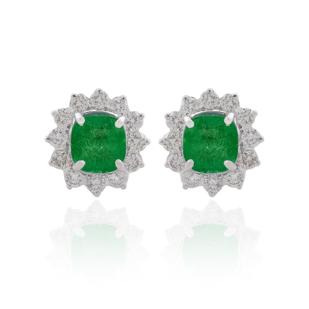 3.15 TCW SI Clarity HI Color Diamond Zambian Emerald Gemstone Stud Earrings For Women , Women Jewelry