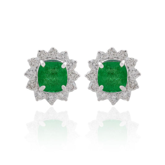 3.15 TCW SI Clarity HI Color Diamond Zambian Emerald Gemstone Stud Earrings For Women , Women Jewelry