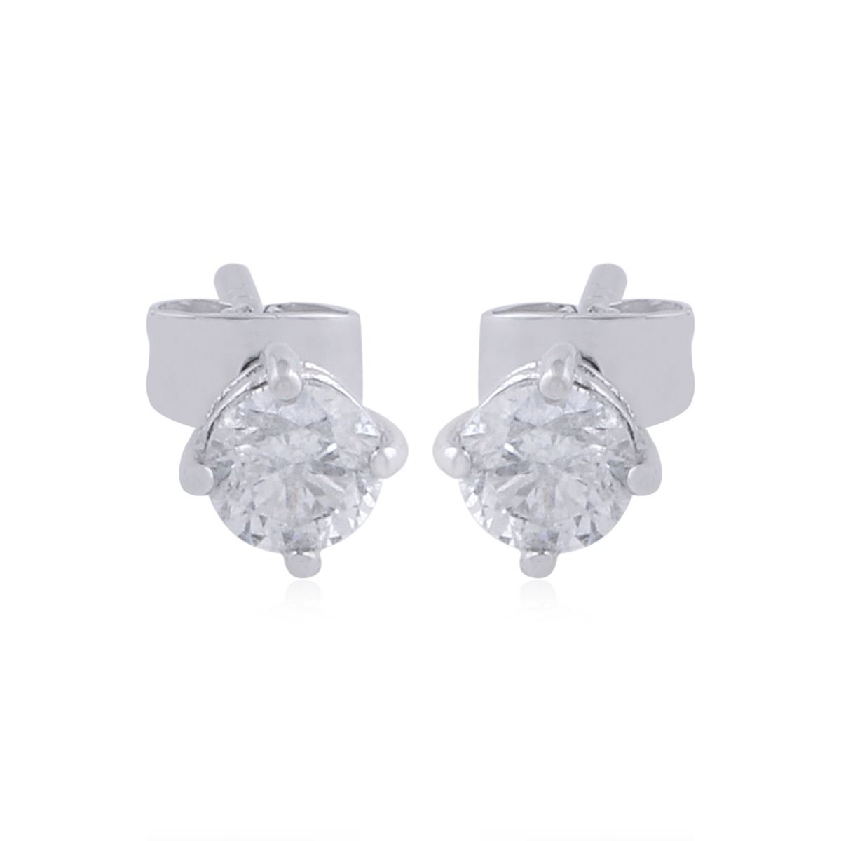 Solid 18 Kt White Gold Round Shaped SI Clarity HI Color Diamond Stud Earrings