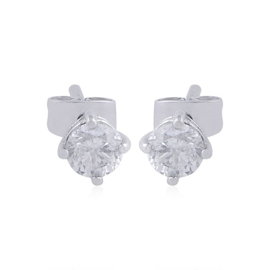 Solid 18 Kt White Gold Round Shaped SI Clarity HI Color Diamond Stud Earrings