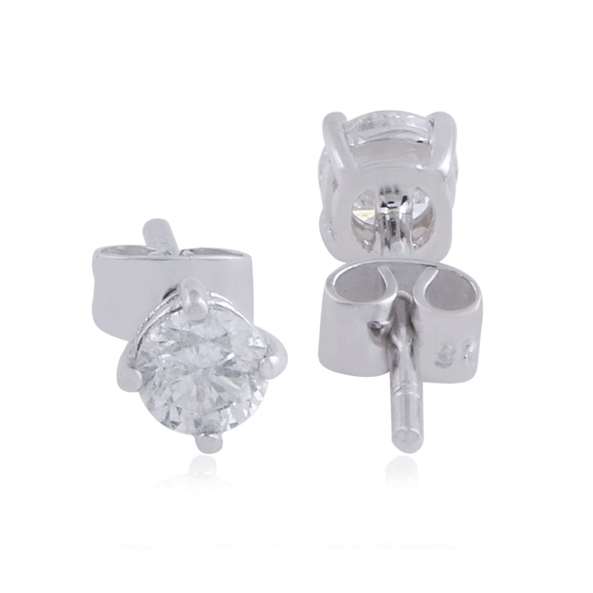 Solid 18 Kt White Gold Round Shaped SI Clarity HI Color Diamond Stud Earrings