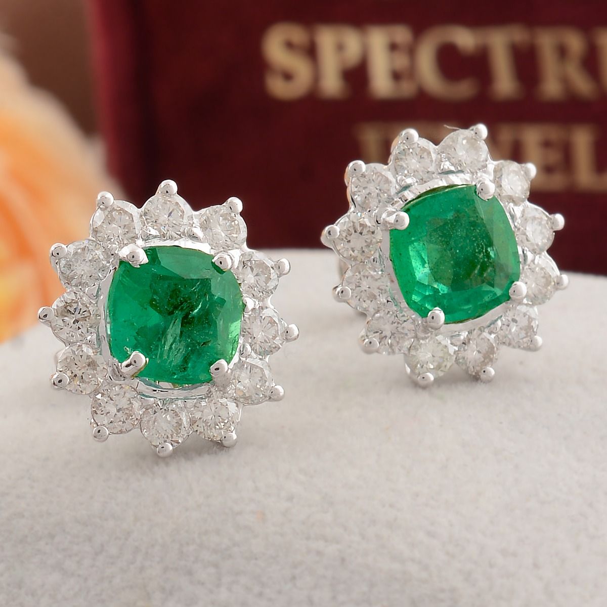 18k White Gold 3.16 TCW SI Clarity HI Color Diamond Zambian Emerald Gemstone Flower Shape Stud Earring For Girls & Women , Jewelry For Women