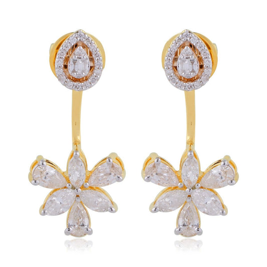 1.95 TCW Solid 18 Kt Yellow Gold SI Clarity HI Color Diamond Handmade Designer Earrings