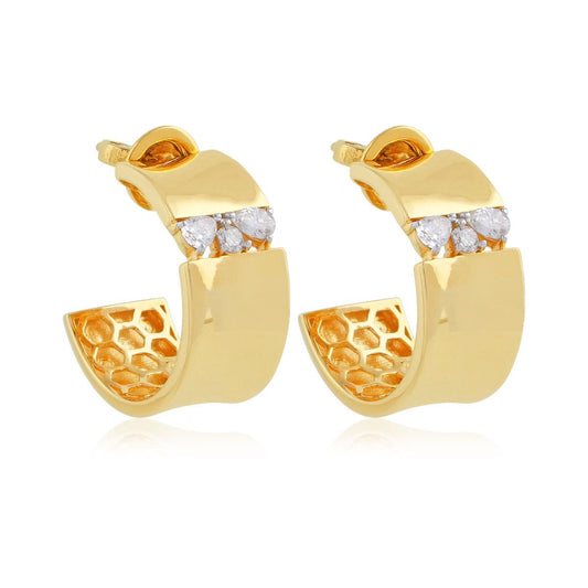 0.6 TCW Solid 18 Kt Yellow Gold SI Clarity HI Color Diamond Fine Designer Earrings