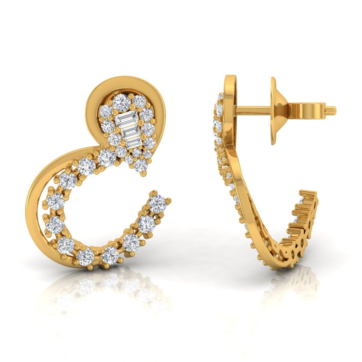 Round Shaped 1.25 TCW SI Clarity HI Color Diamond Solid 18 Kt Gold Fine Stud Earrings