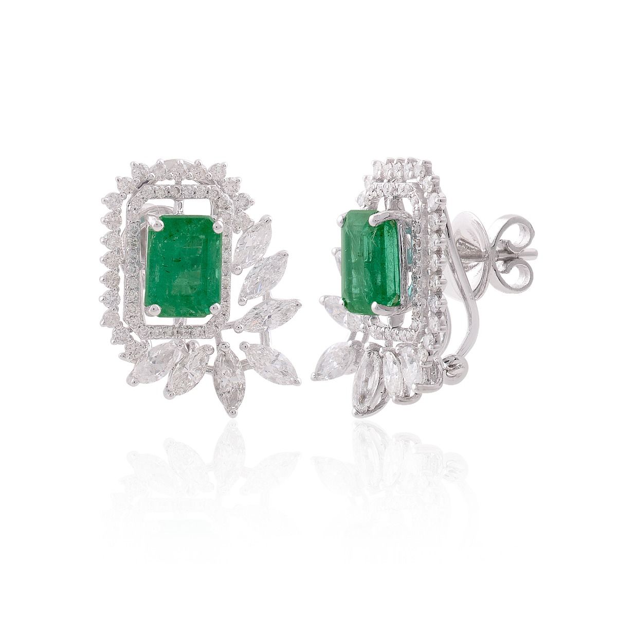 18k White Gold 5.46 TCW SI Clarity HI Color Diamond Zambian Emerald Gemstone Stud Earrings Jewelry For Women