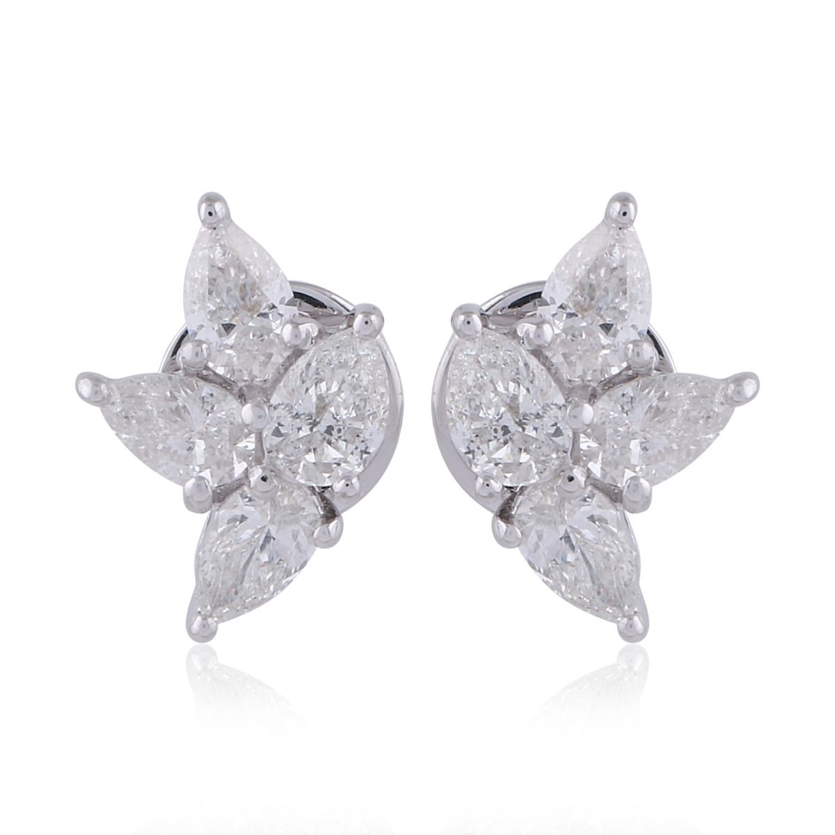 Pear Shaped 1.5 TCW Solid 18 Kt White Gold SI Clarity HI Color Diamond Handmade Stud Earrings