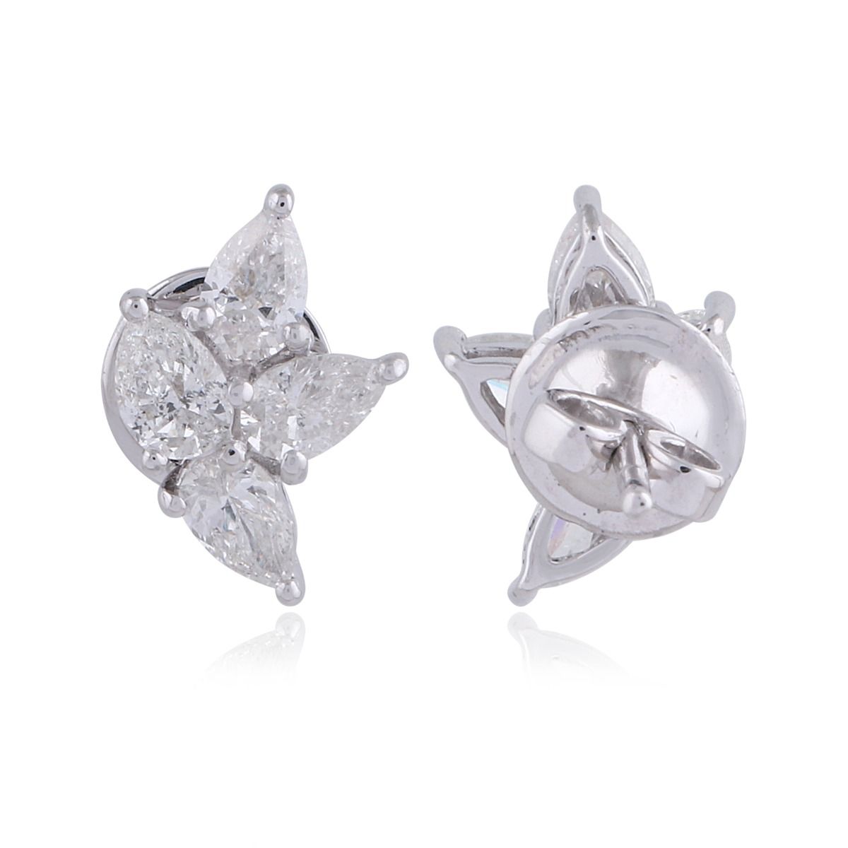 Pear Shaped 1.5 TCW Solid 18 Kt White Gold SI Clarity HI Color Diamond Handmade Stud Earrings