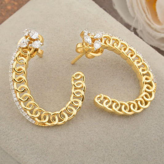 0.62 TCW HI Color SI Clarity Diamond Cuff Earrings 18k Yellow Gold Curb Chain Style Jewelry | Christmas Gift For Her