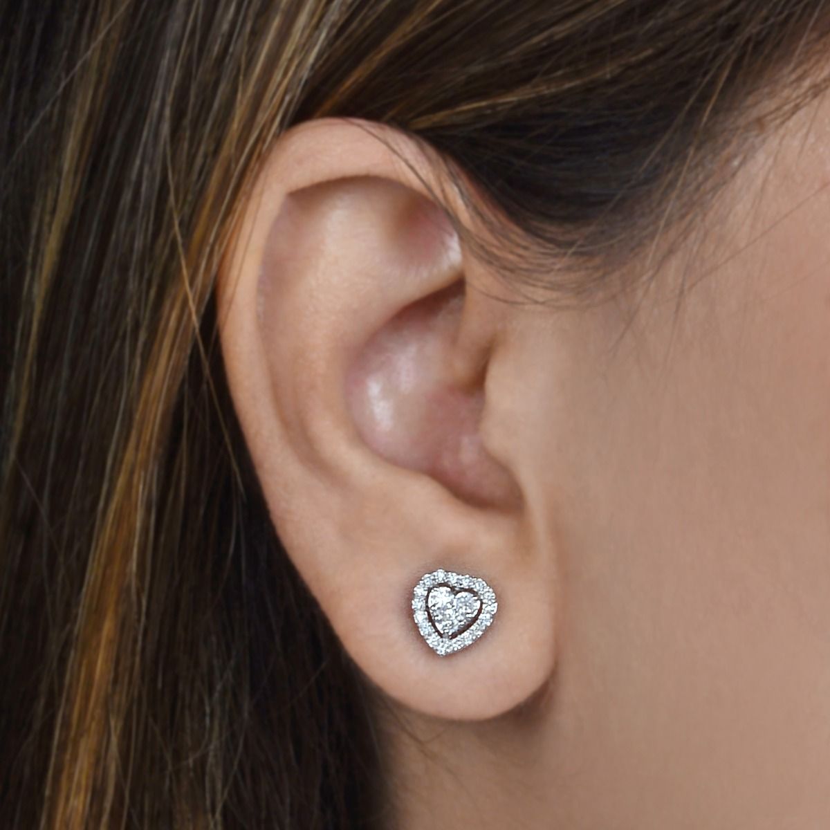 18k White Gold 0.55 Carats Heart Shape Stud Earring In Halo Style |Pair Of Studs |Jewelry For Women |Minimal Jewelry For Women