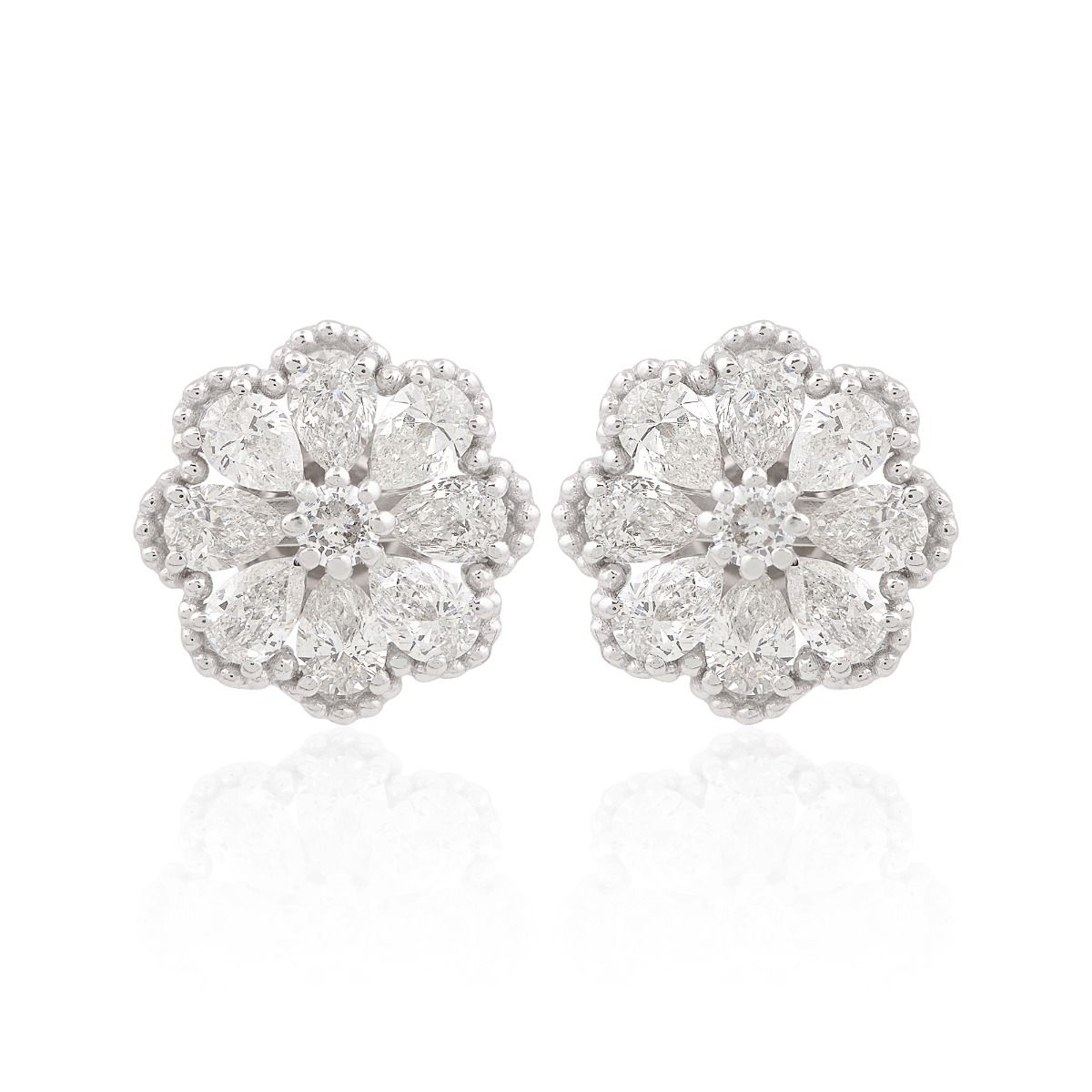 18k White Gold 2.35 TCW SI Clarity HI Color Diamond Flower Design Stud Earrings |Pair Of Studs |Jewelry For Women |Anniversary Gift |Gift For Her |Gift For Women