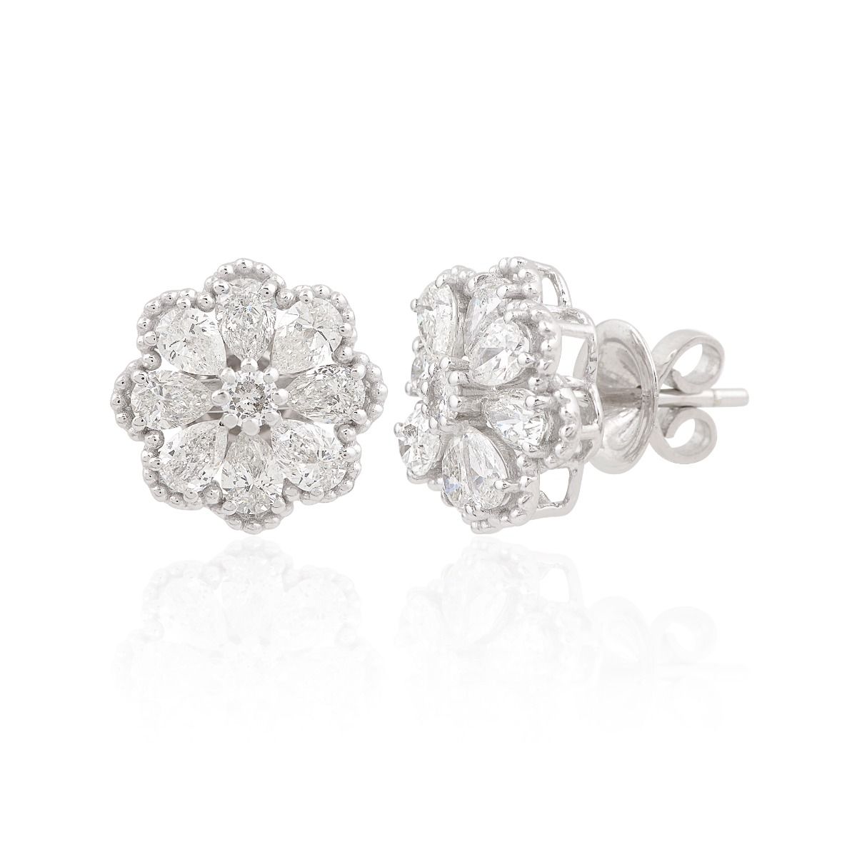 18k White Gold 2.35 TCW SI Clarity HI Color Diamond Flower Design Stud Earrings |Pair Of Studs |Jewelry For Women |Anniversary Gift |Gift For Her |Gift For Women