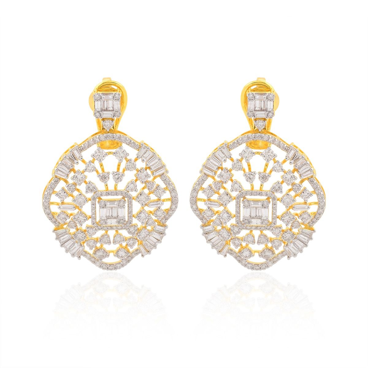 18k Yellow Gold 6.10 Ct Natural Baguette HI Color SI Clarity Diamond Dangle Design Earrings Jewelry | Party Wear Earrings