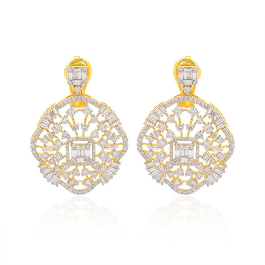 18k Yellow Gold 6.10 Ct Natural Baguette HI Color SI Clarity Diamond Dangle Design Earrings Jewelry | Party Wear Earrings