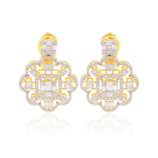 3.50 Ct Natural Baguette Diamond Earrings 18k Yellow Gold Floral Design Jewelry | Christmas Party Gift for Her