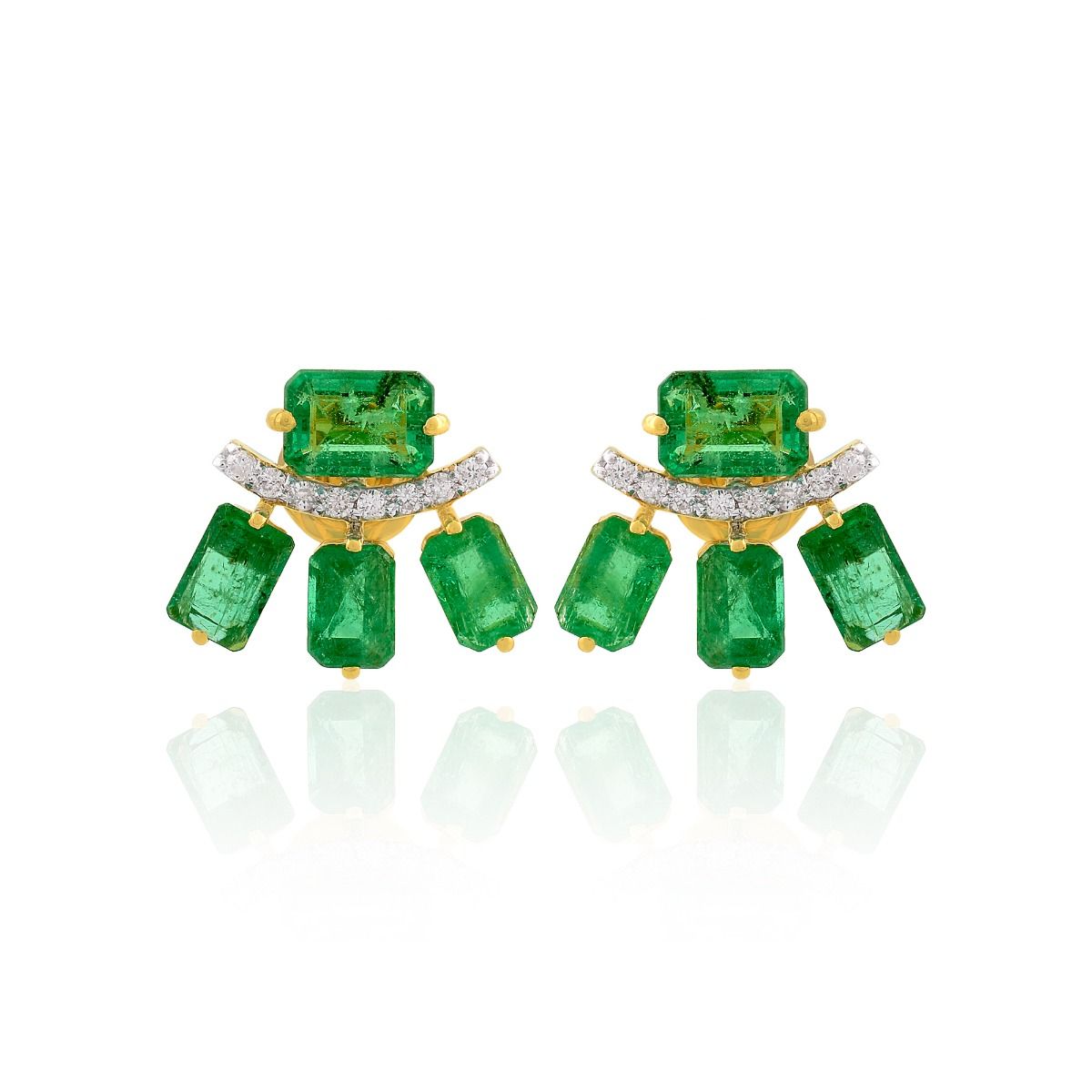 18k Yellow Gold 5.08 TCW SI Clarity HI color Diamond Zambian Emerald Gemstone Stud Earring Handmade Jewelry For women , Gift For Her