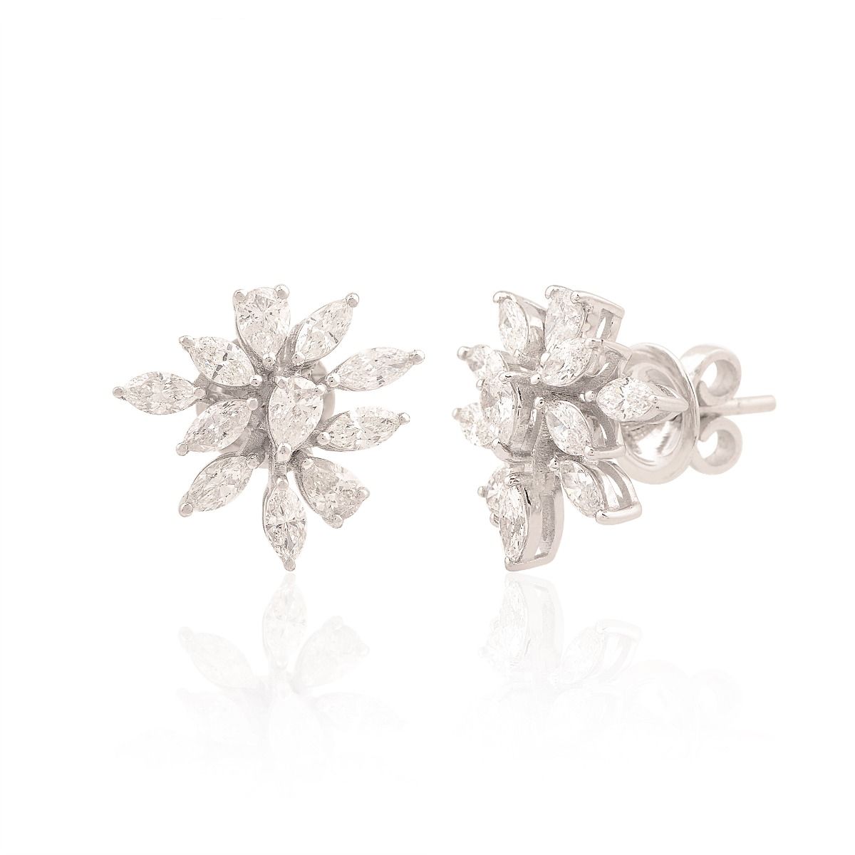 Natural 1.69 Ct HI Color SI Clarity Diamond Studs Earrings 18k White Gold Stunning Floral Design Jewelry | Birthday Gift for Her