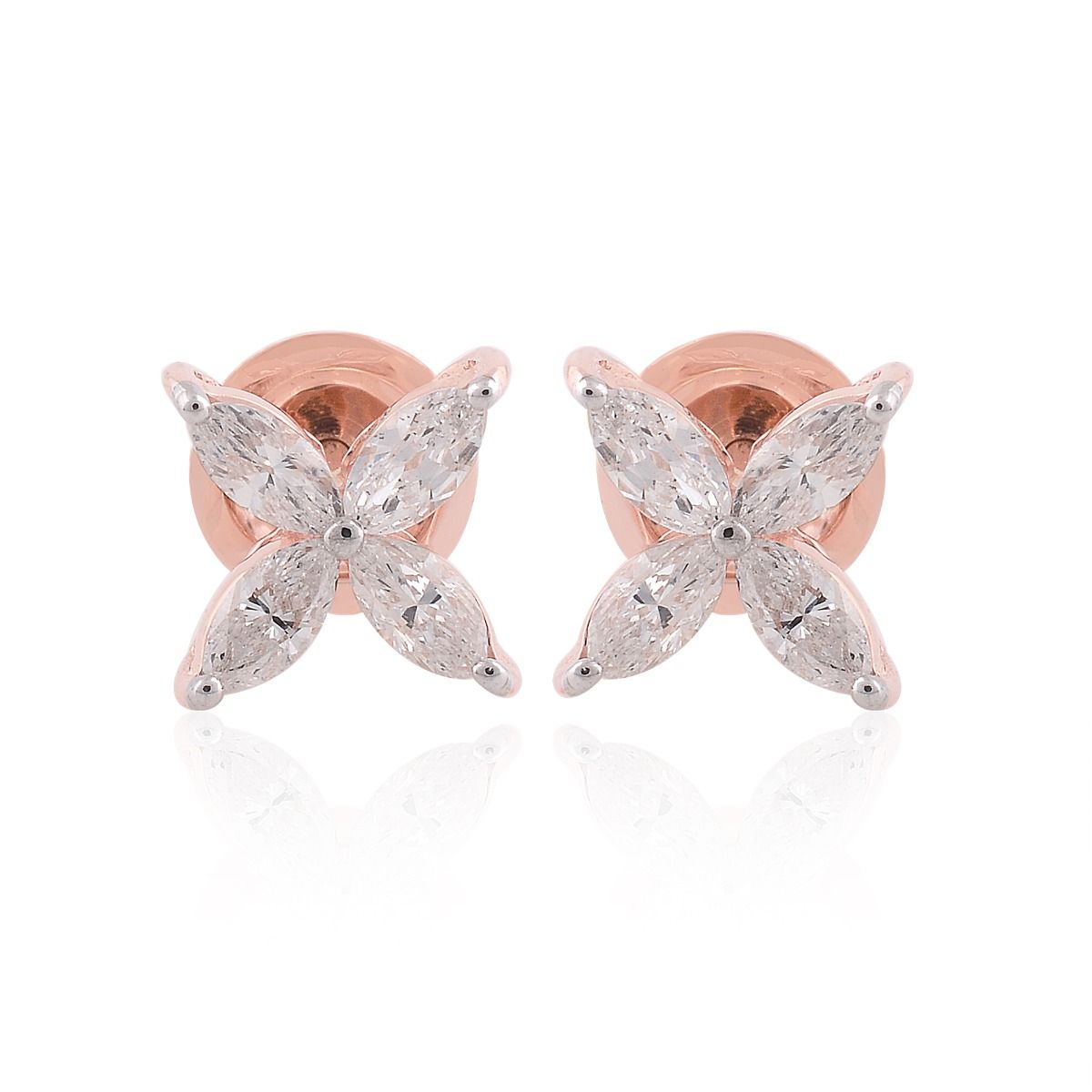 18k Rose Gold 0.86 Ct. SI Clarity HI Color Diamond Flower Stud Earrings |Diamond Studs |Jewelry For Women |Gift For Her |Gift For Mom