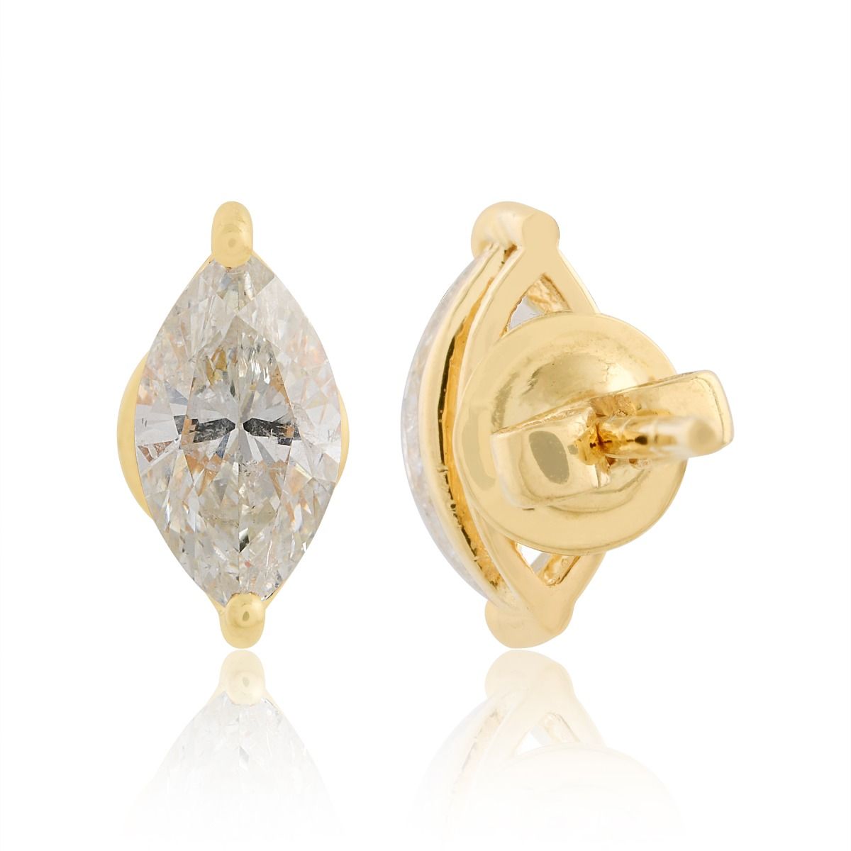 18k Yellow Gold 1.21 Carat Hi Color Si Clarity Marquise Shape Diamond Stud Earrings Birthday Gift For Her