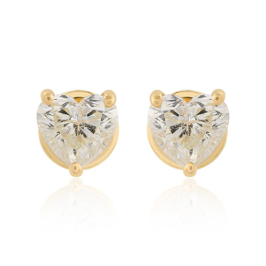 1.01 Carat HI/SI Heart Shape Diamond Stud Earrings Solid 18k Yellow Gold Handmade Jewelry