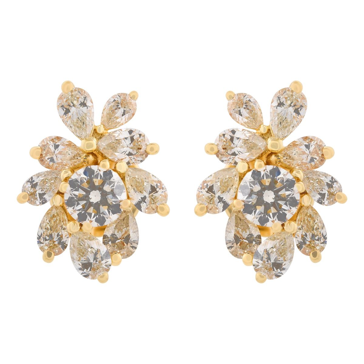 Natural 2.20 Carat HI/SI Diamond 18k Yellow Gold Handmade Stud Earrings Wedding Gift For Her