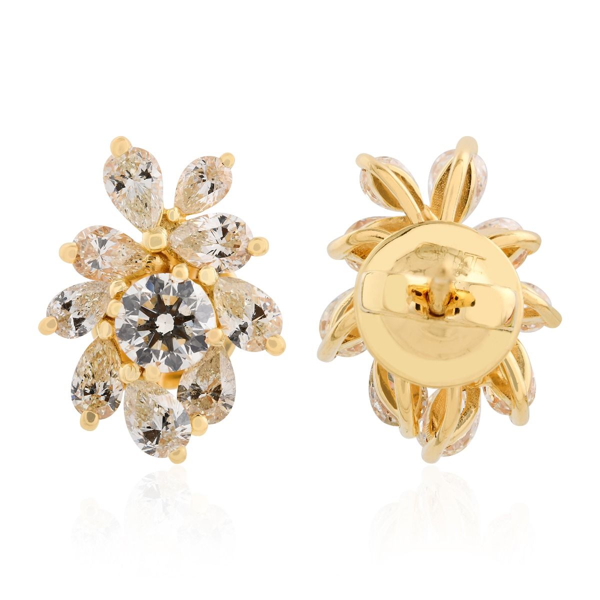 Natural 2.20 Carat HI/SI Diamond 18k Yellow Gold Handmade Stud Earrings Wedding Gift For Her