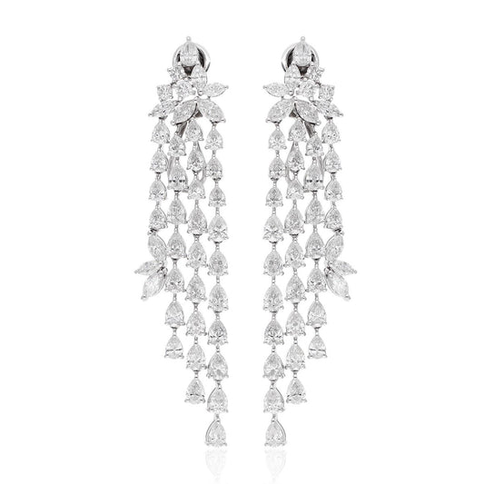 Natural 14.70 Carat HI Color SI Clarity Diamond Chandelier Earrings 18k White Gold Handmade Jewelry For Women