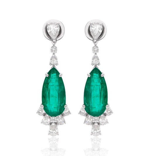 8.63 Carat Zambian Emerald Gemstone 18k White Gold Handmade Earrings Natural 2.00 Carat HI Color SI Clarity Diamond Jewelry