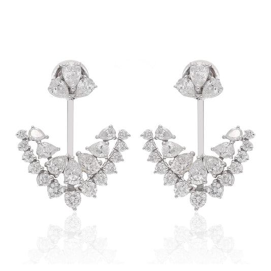 4.10 Carat HI/SI Pear & Round Shape Diamond Earrings 18k White Gold Handmade Women Jewelry