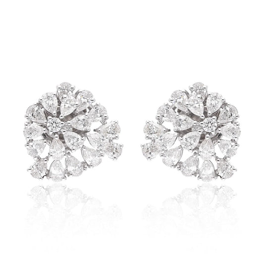 Natural 2.20 Carat HI Color SI Clarity Diamond Stud Earrings 18k White Gold Handmade Women Party Wear Jewelry