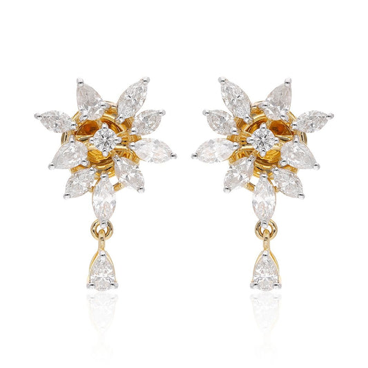 Natural 1.75 Carat HI Color SI Clarity Diamond Earrings 18k Yellow Gold Handmade Women Jewelry