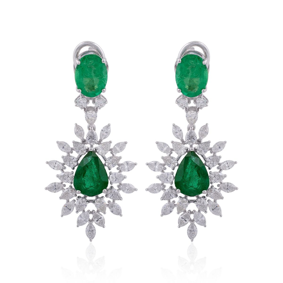 Natural Emerald Solid 18 Kt White Gold SI Clarity HI Color Diamond Fine Clip On Earrings