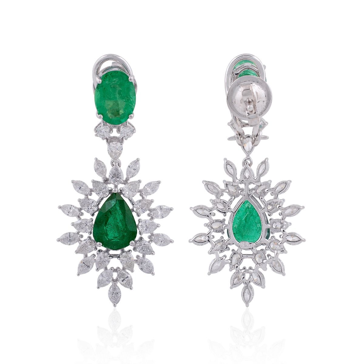 Natural Emerald Solid 18 Kt White Gold SI Clarity HI Color Diamond Fine Clip On Earrings