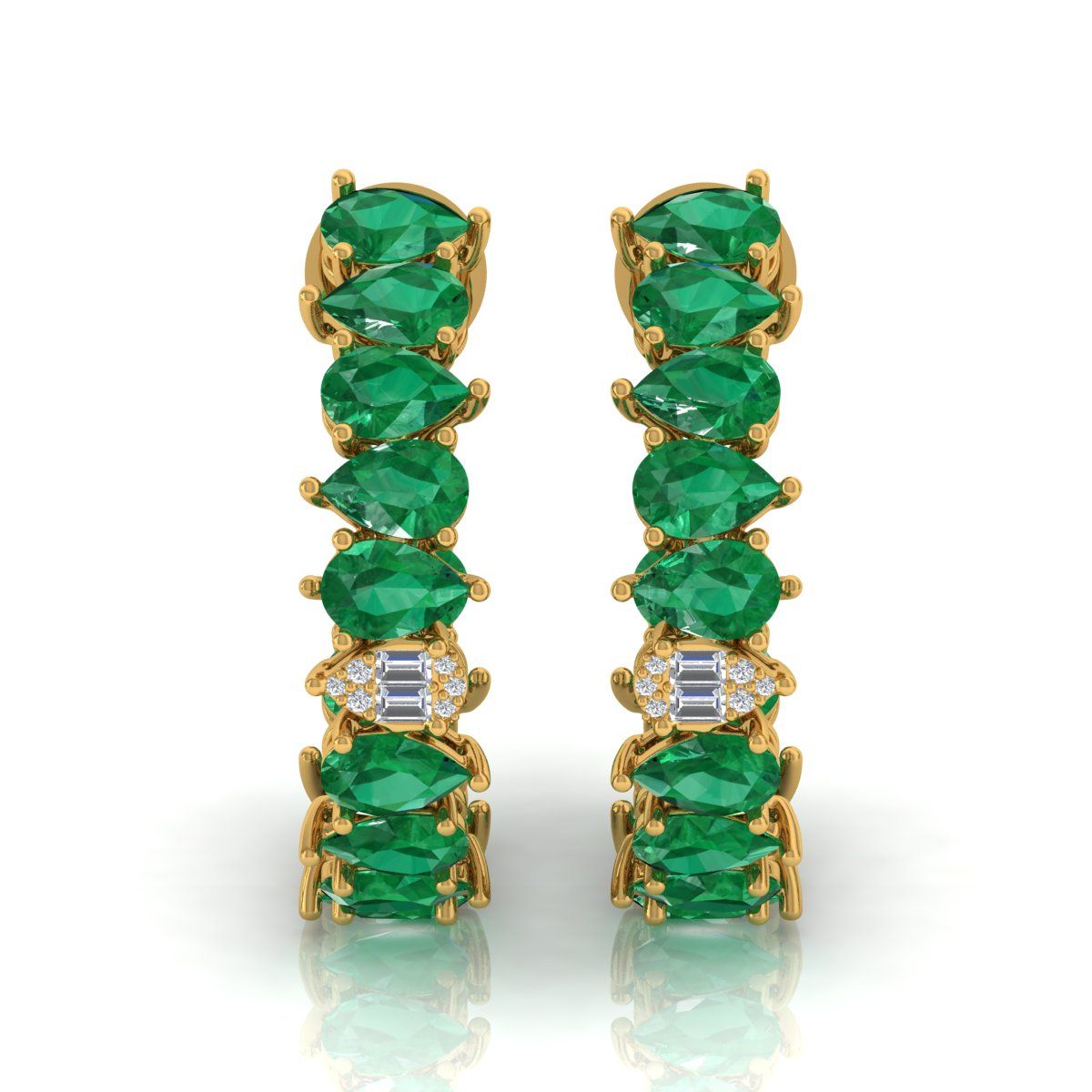 Pear Shaped Emerald Solid 18 Kt Gold SI Clarity HI Color Diamond Fine Earrings