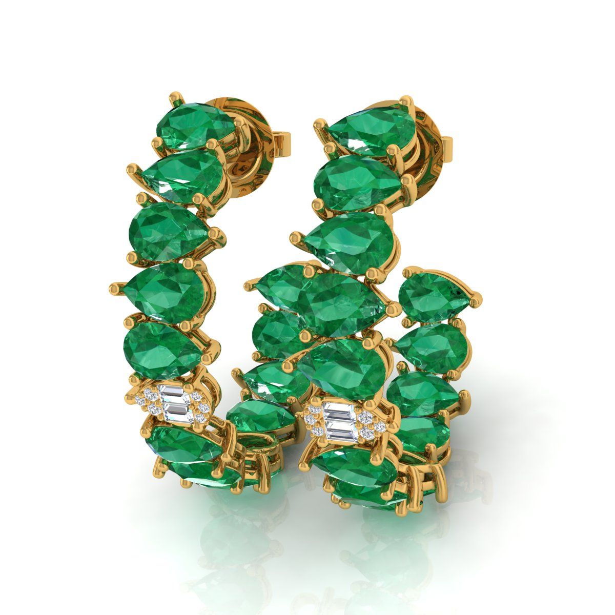 Pear Shaped Emerald Solid 18 Kt Gold SI Clarity HI Color Diamond Fine Earrings