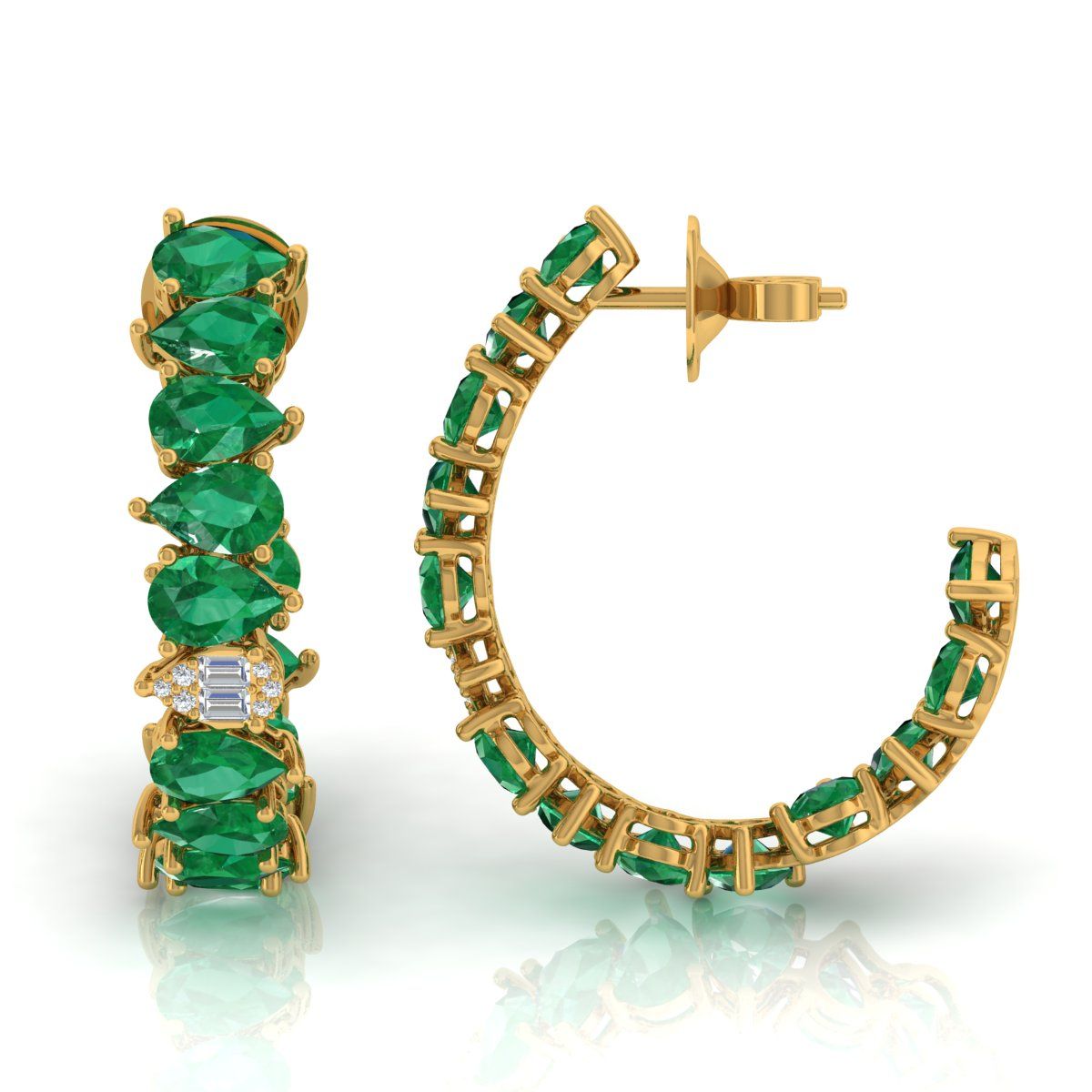 Pear Shaped Emerald Solid 18 Kt Gold SI Clarity HI Color Diamond Fine Earrings