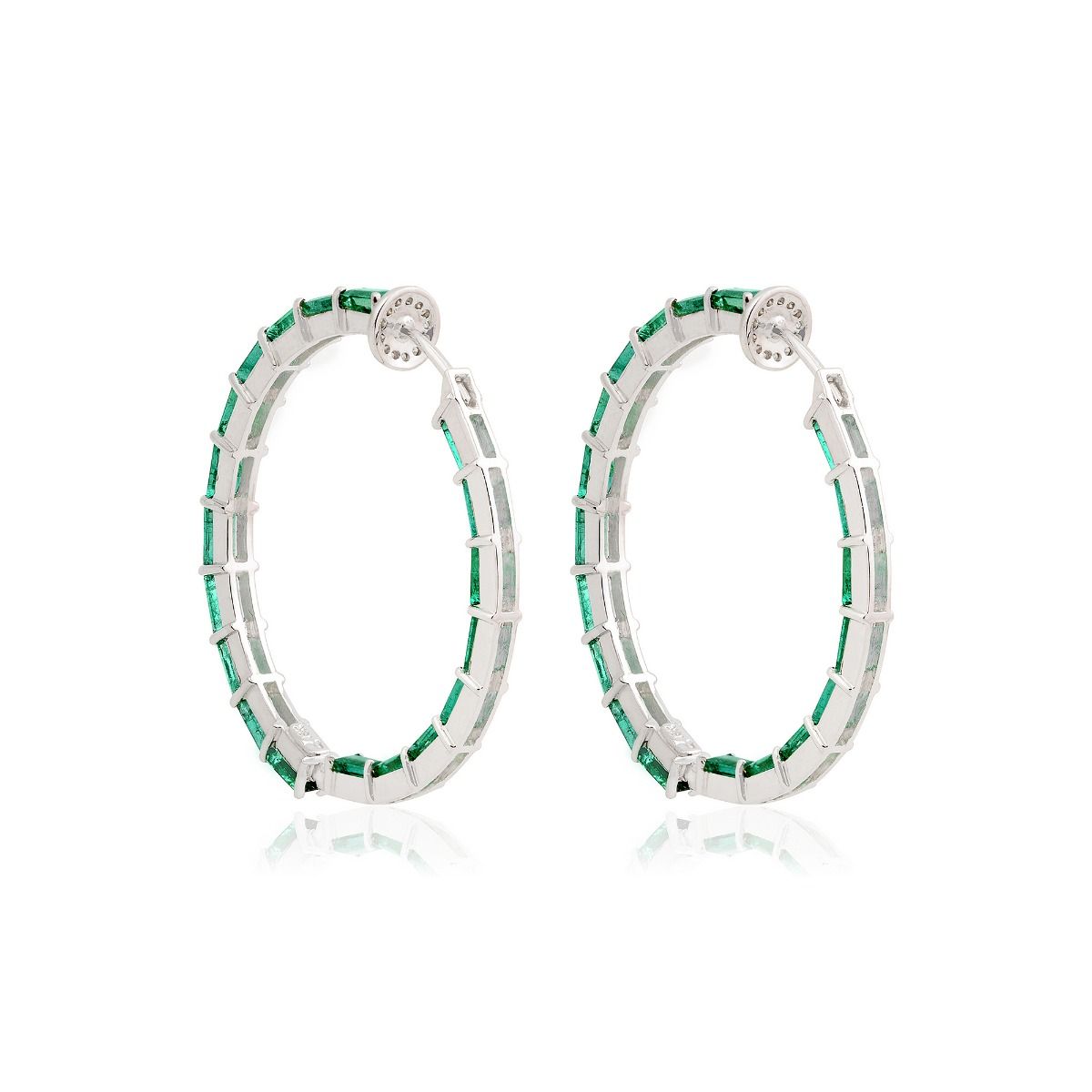 18k White Gold 7.88 TCW SI Clarity HI Color Diamond Zambian Emerald Gemstone Hoop Earrings Jewelry For Women , Pair Of Hoop Earring