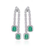 Real Emerald Solid 18 Kt White Gold SI Clarity HI Color Diamond Fine Dangle Earrings