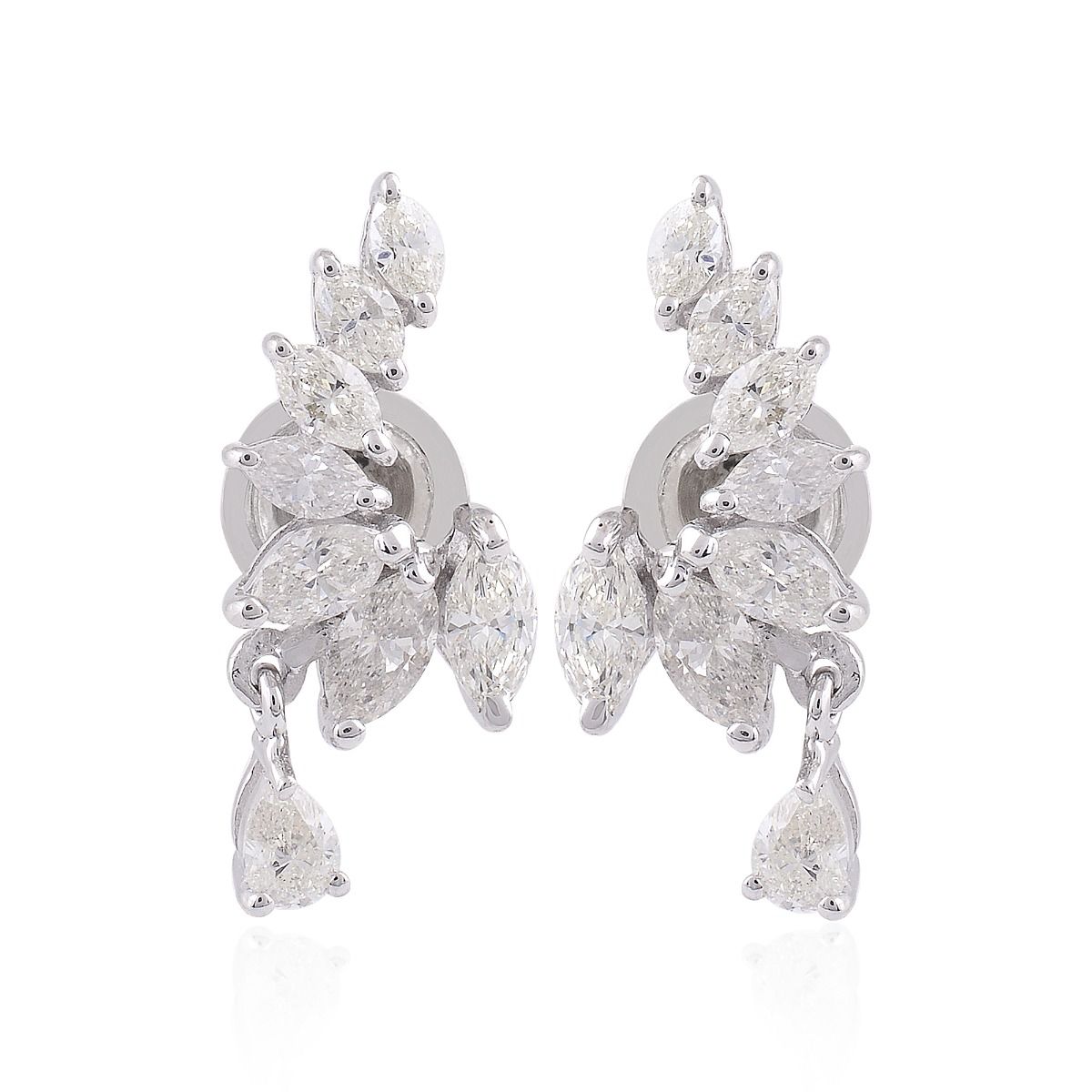 1.7 TCW Solid 18 Kt White Gold SI Clarity HI Color Marquise Shaped Diamond Fine Drop Earrings