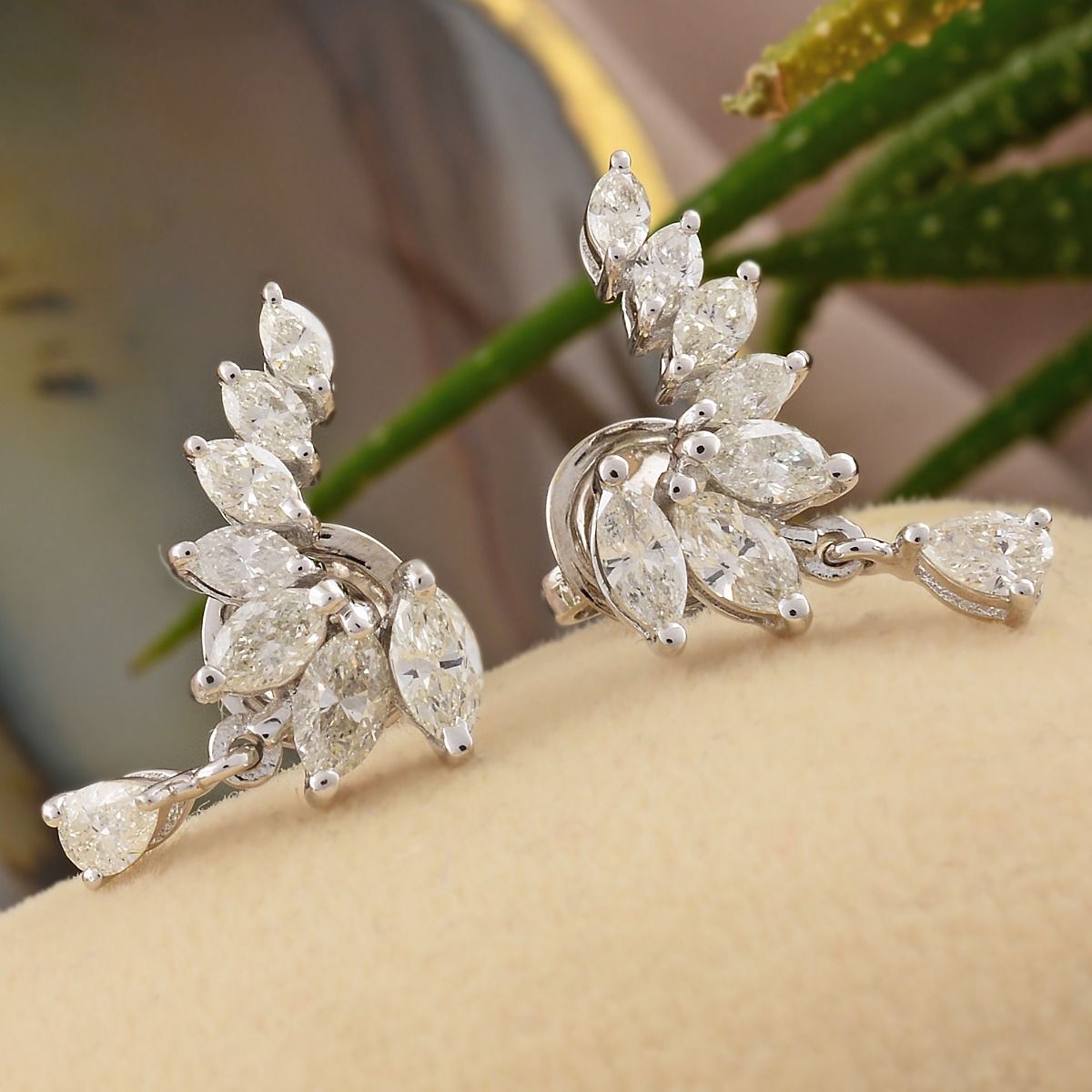 1.7 TCW Solid 18 Kt White Gold SI Clarity HI Color Marquise Shaped Diamond Fine Drop Earrings