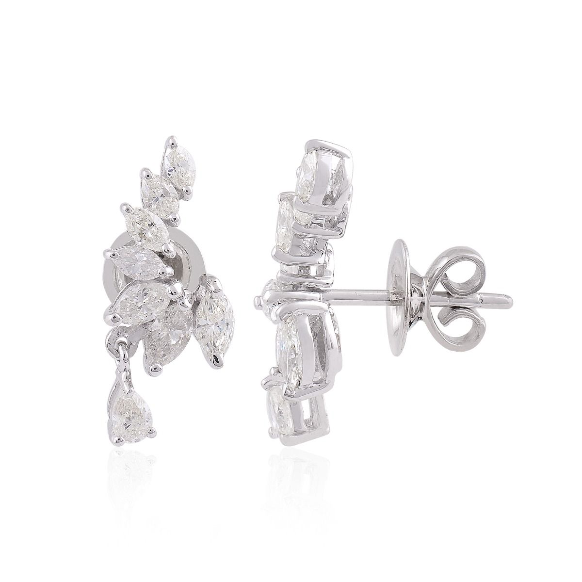 1.7 TCW Solid 18 Kt White Gold SI Clarity HI Color Marquise Shaped Diamond Fine Drop Earrings