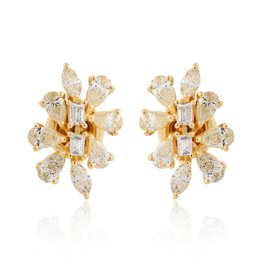 Solid 18k Yellow Gold Stud Earrings Natural 1.70 Carat HI/SI Diamond Handmade Jewelry