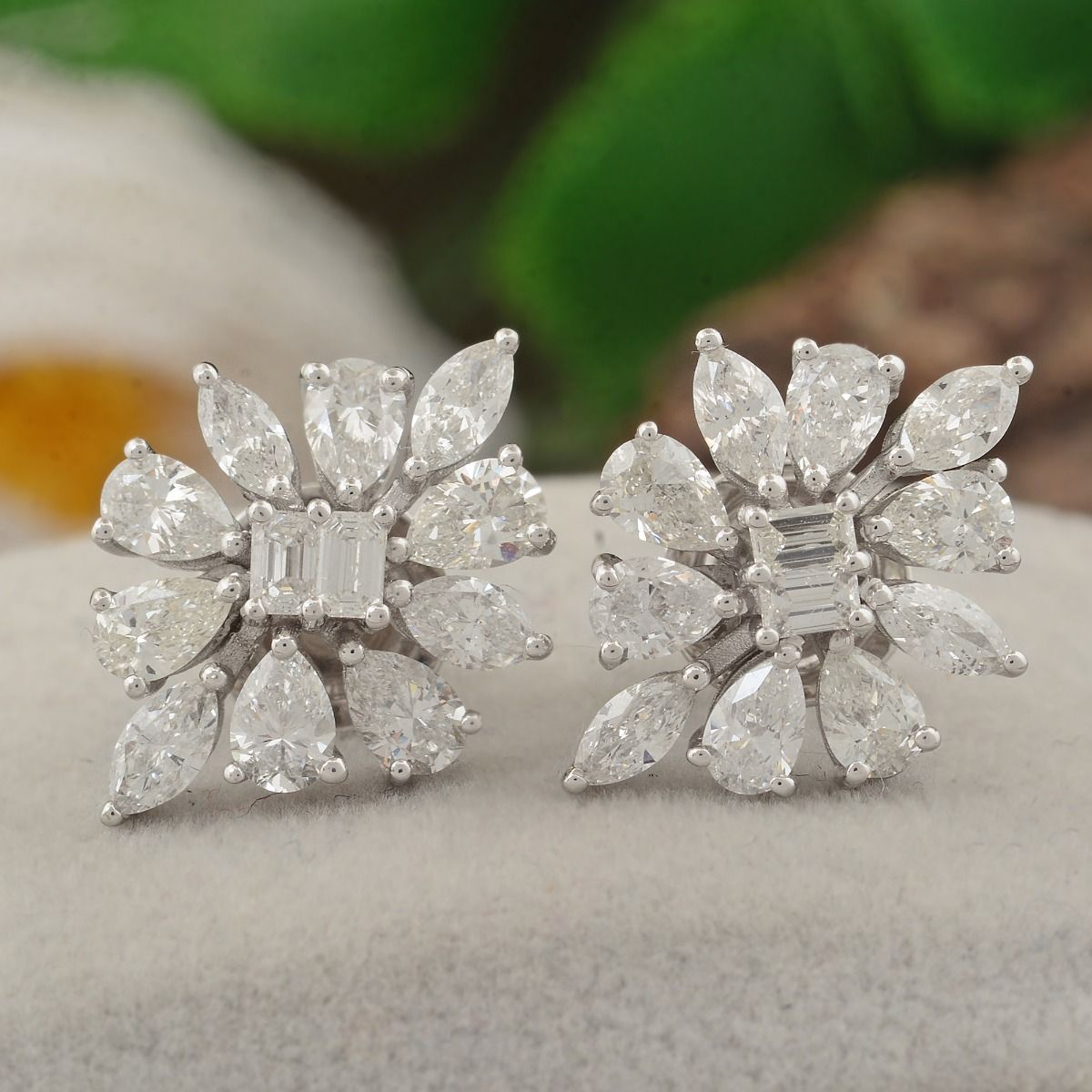 18k White Gold 2.60 TCW SI Clarity HI Color Diamond Stud Earrings |Flower Stud |Diamond Stud Earrings |Jewelry For Women |Gift For Her
