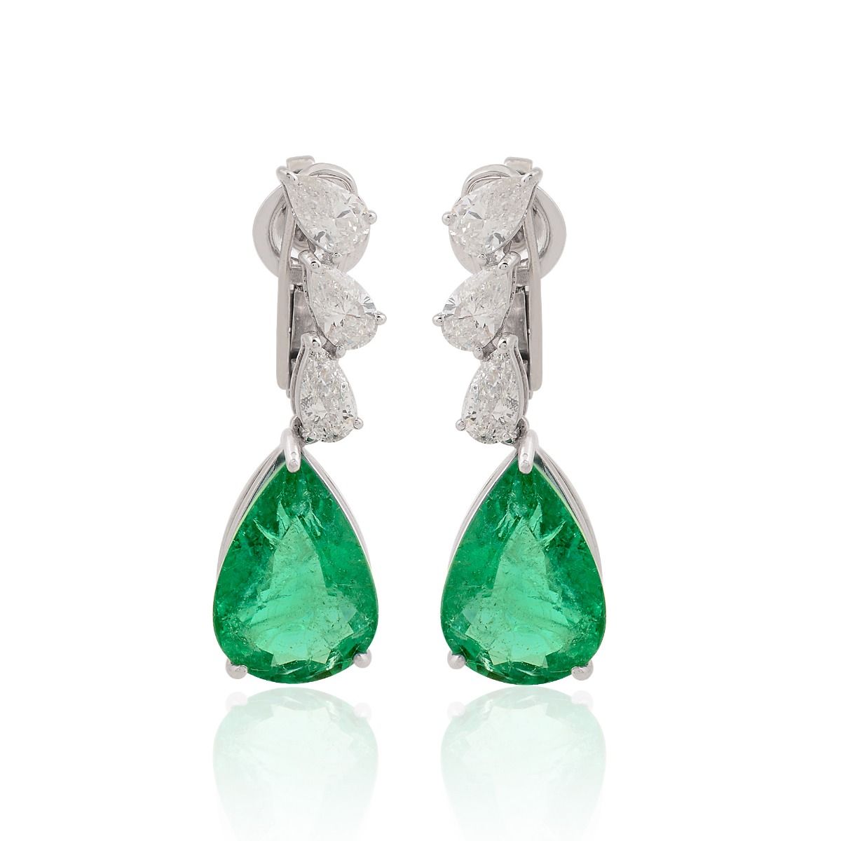 12.69 TCW SI Clarity HI Color Diamond Zambian Emerald Gemstone Tear Drop Shape Dangle Earrings In 18k White Gold Gift Fo rYour Loved Once ,Gift For Women